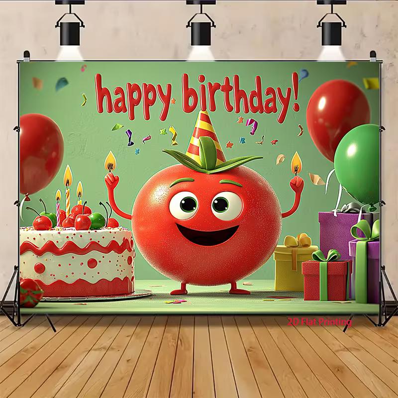 2D Alles Gute zum Geburtstag Tomate Kulisse Kindergeburtstagsparty Fotografie Hintergrund Banner