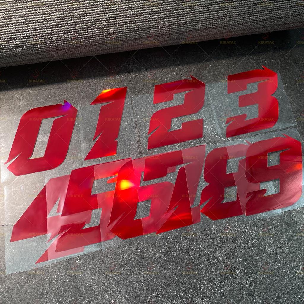 2pcs Red Laser Motorcycle Number 0-9 Stickers Waterproof for Motorcycle Fairing Helmet Car Body Scooters Universal Vinyl Decals