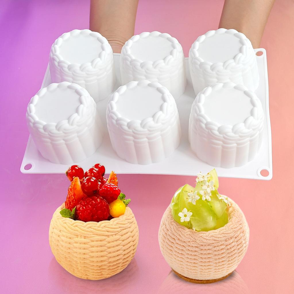 6 Cavity Flower Basket Silicone Mold For Mousse Cake Chocolate Candle Making Heat Resistant Baking Mould