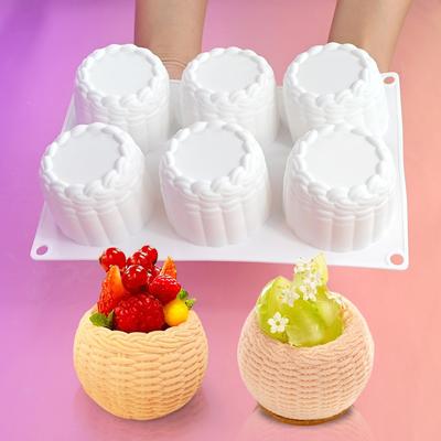 6 Kavitäten Blumenkorb Silikonform für Mousse-Kuchen, Schokolade, Kerzenherstellung, Hitzebeständige Backform