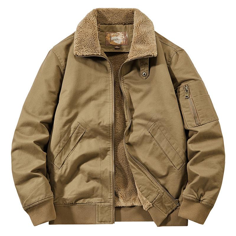 New Jacket Winter Men's Pure Cotton Velvet Thickened Washed Tooling Jacket Outdoor Casual Stand-up Collar Men