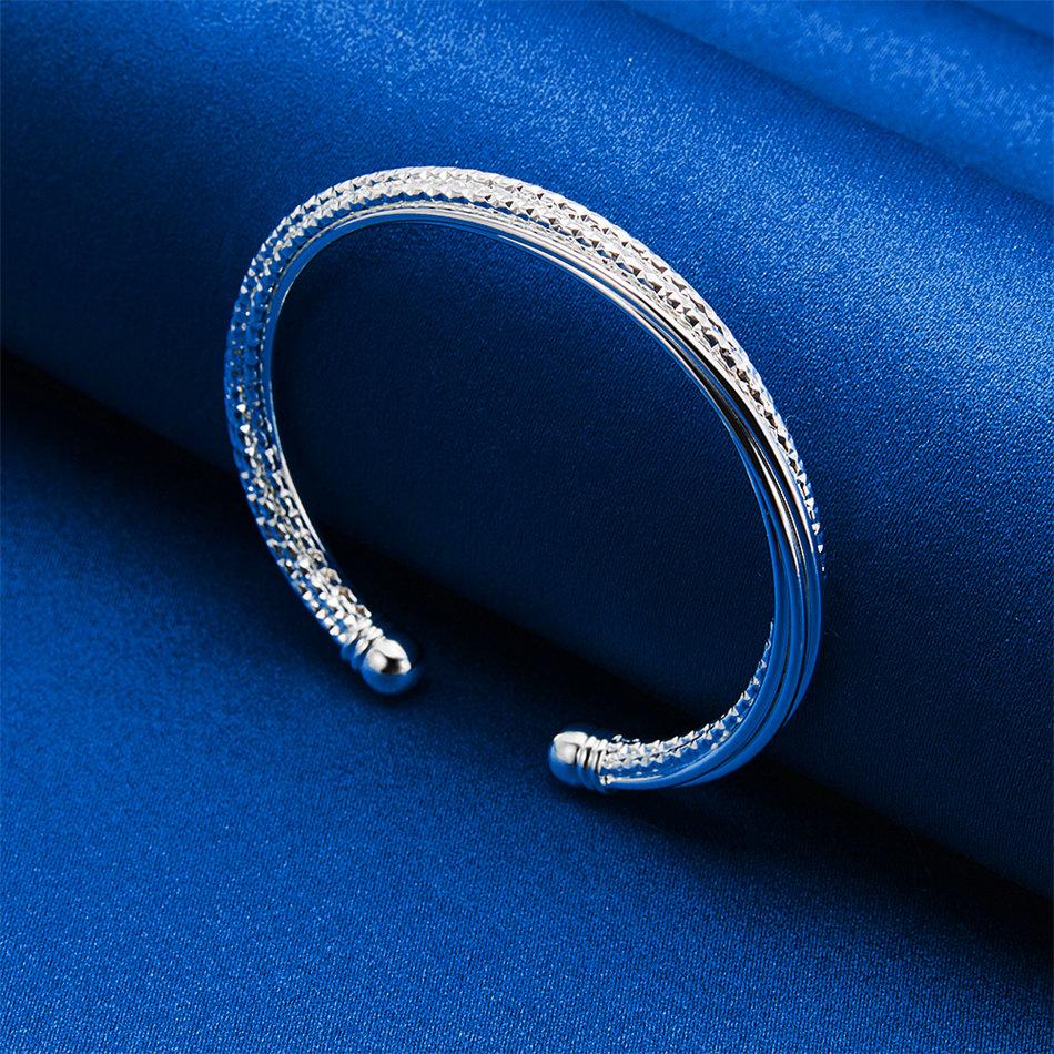 Charming 925 Sterling Silver Exquisite Sparkling Open Bangle for Women, Fashionable Wedding Party Jewelry