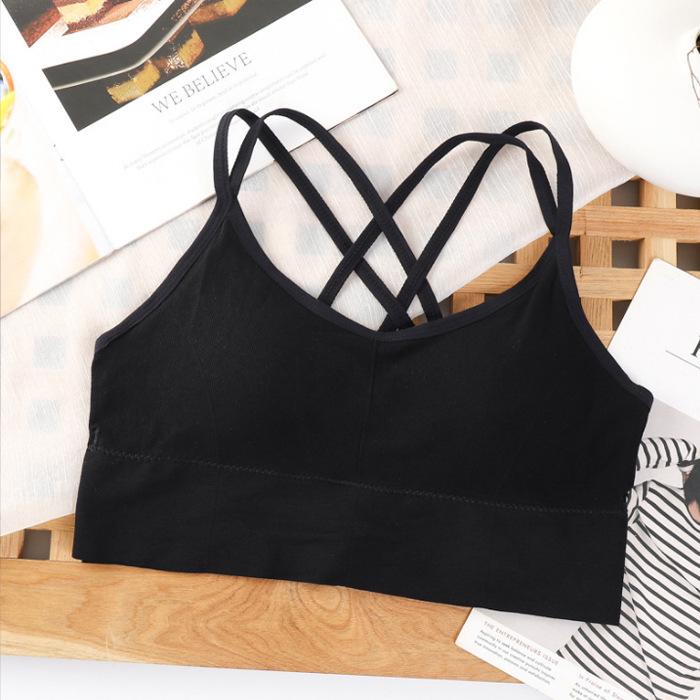 Ribbed Strapless Halter Backless Sports Vest with Chest Pads
