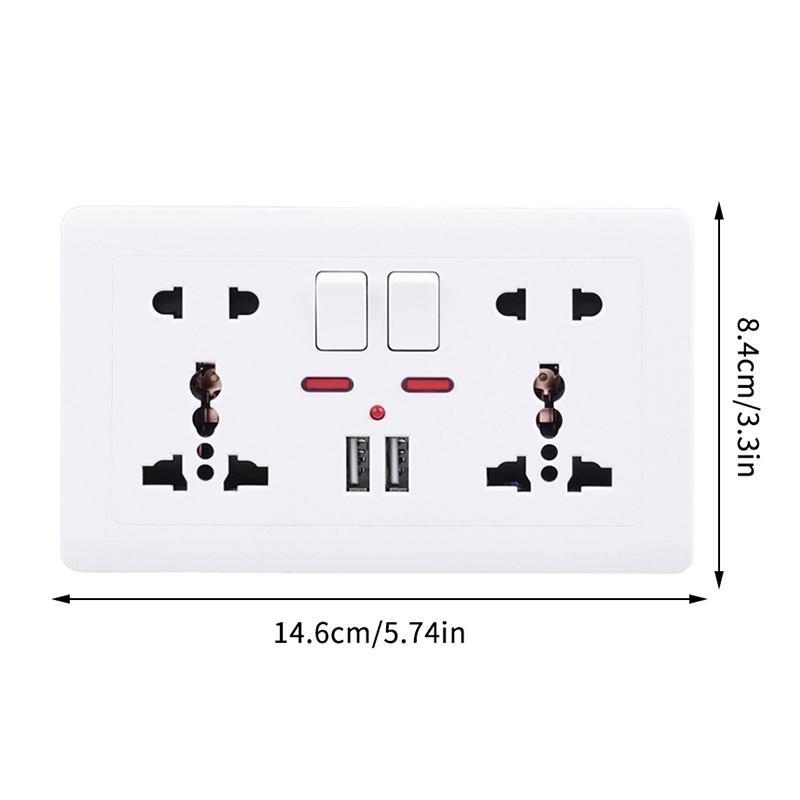 White Universal Wall Power Socket Supply Multifunctional 5-Pin Socket Electrical Switch With 2.1A 10W Dual Usb Type-C Charging