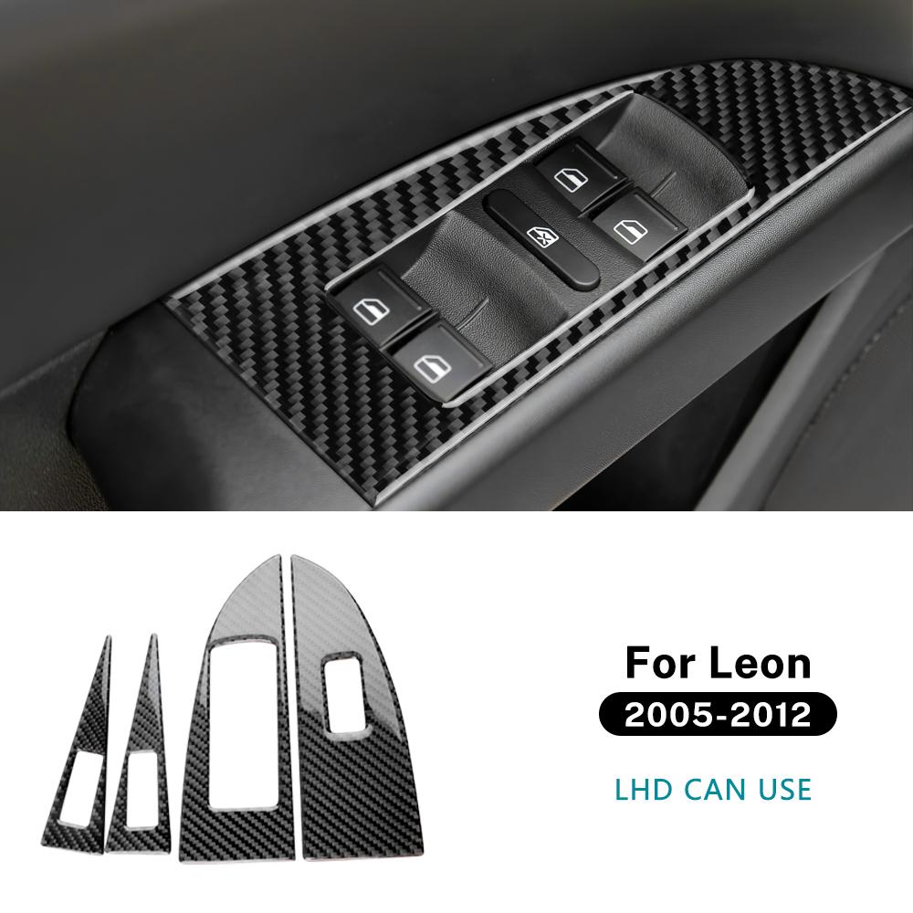 

Настоящая наклейка из мягкого углеволокна для Seat Leon 2005 2006 2007 2008 2009 2010 2011 2012 LHD RHD Автомобиль 4-дверная панель кнопок стеклоподъемников