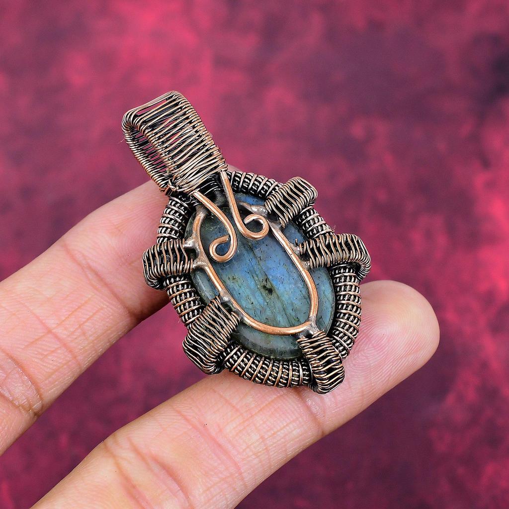 Labradorite Pendant Copper Wire Wrapped Pendant Handmade Jewelry Gemstone Pendant