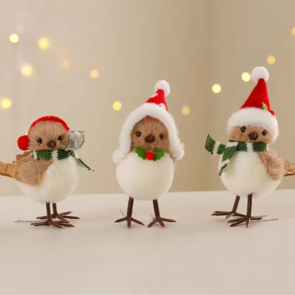 1/3pcs Plush Mini Furry Robin Bird Figurines Bohemian Xmas Home Window Decoration  Window Decor