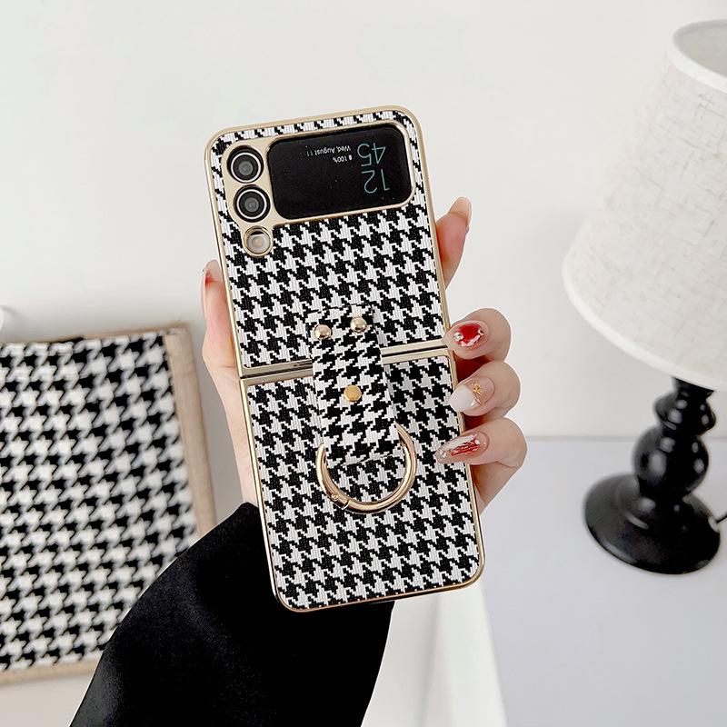 Samsung Galaxy Z Flip3/4 Electroplated Plaid Ring Buckle Case