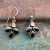 Bohemian Water Droplet Inlaid with Black Stones Earrings Vintage Silver Color Metal Dangle Earrings for Women Jewelry
