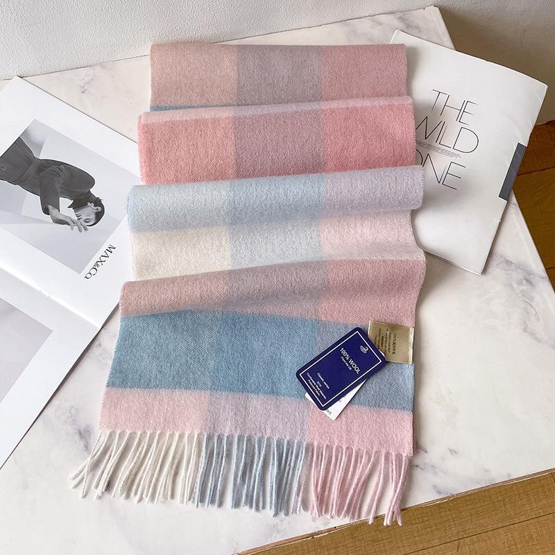 Fresh and advanced light pink blue scarf 100 pure wool women's autumn and winter cashmere scarf