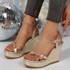 Fashion High quality summer wedge sandals for women 9cm high heel new 2025 size  platform open toe elegant shoe black