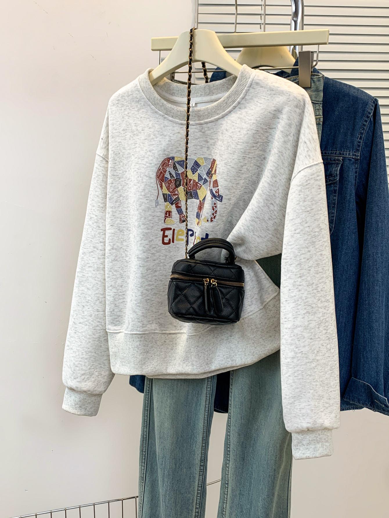 

Women s Korean Retro Gray Elephant Print Short Sleeve T-Shirt - Unique, Exquisite, Loose-Fit Summer Top Extra Large світло-сірий колір