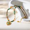 European and American Retro Bohemian Style Natural Stone Beaded Love Pendant Necklace Plated with 18k Gold Jewelry Niche Design