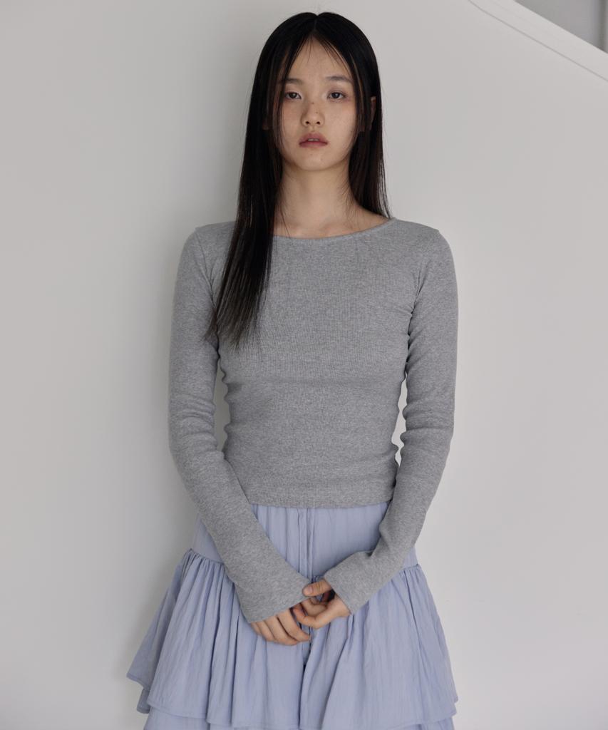 38 Come On Common Ribbed Boat-Neck Slim T-Shirts (Melange Gray)
