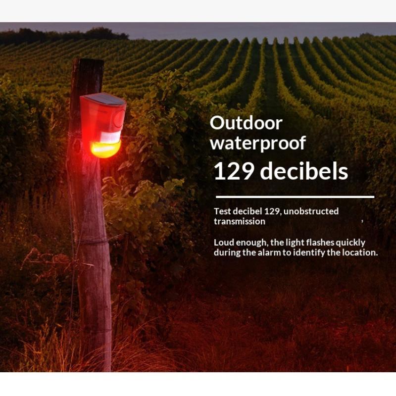 Kabelloses Solar-Bewegungsalarmlicht 120dB Sirene IP65 Wasserdicht für Außenbereich Terrasse Gemüsegarten Tierabwehr