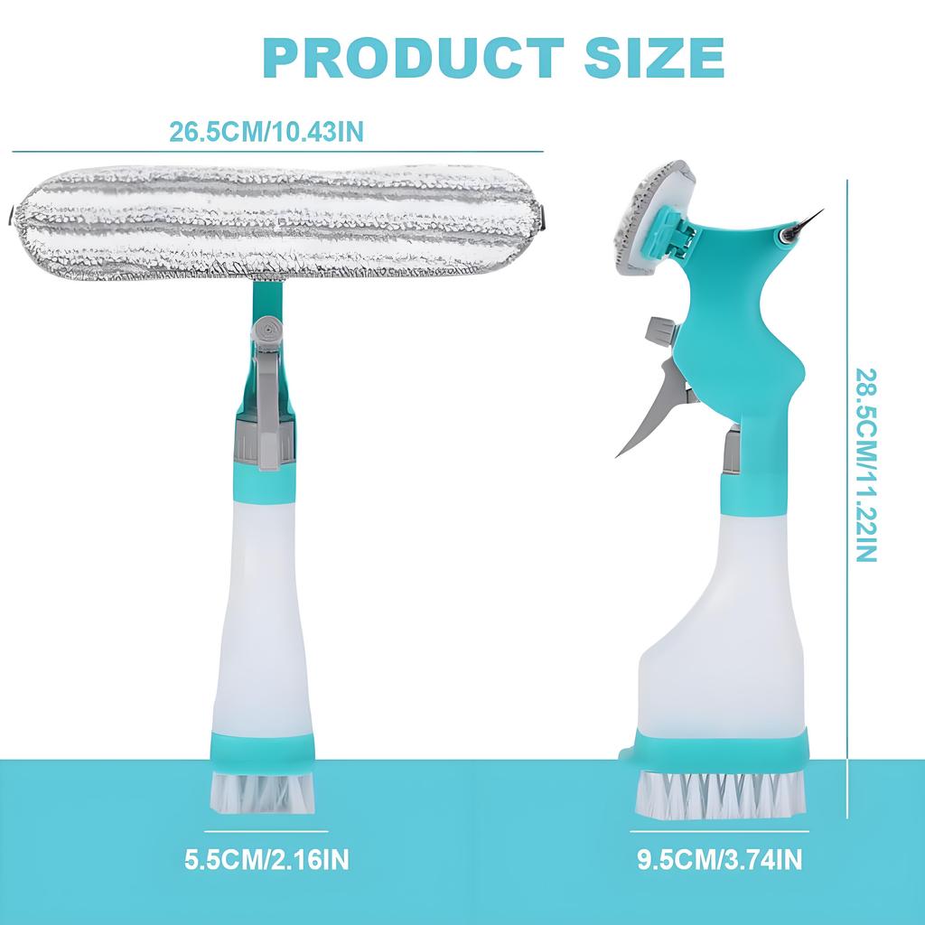 All-in-One Streak-Free Window Cleaner Tool | Built-in Sprayer for Glass/Mirrors/Tiles | Professional-Grade Indoor & Outdoor Use