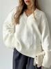 Women's Pullover Sweater with A V-neck and A Slit At The Bottom
