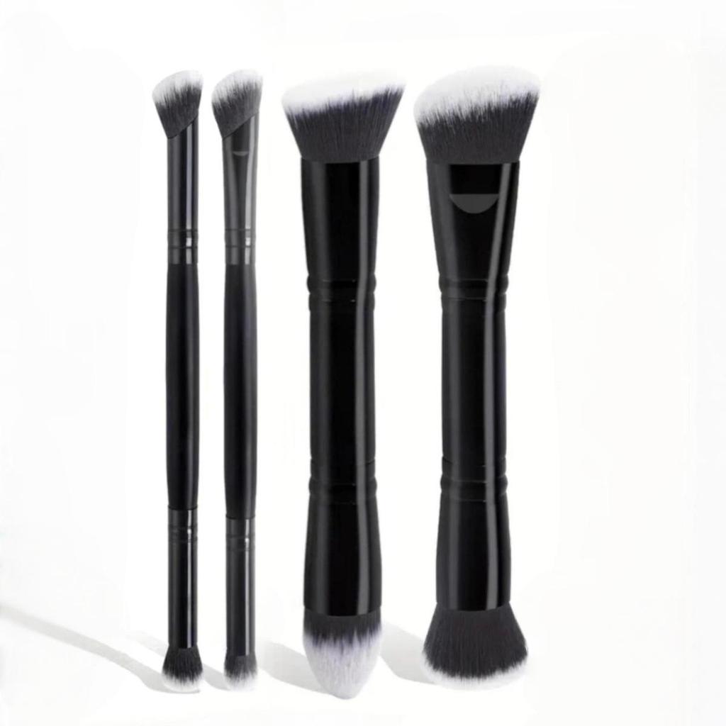5 Double-Ended Makeup Brushes: Foundation, Blush, 3-Color Contour, Soft Bristle, Loose Powder, Beauty Tool Set