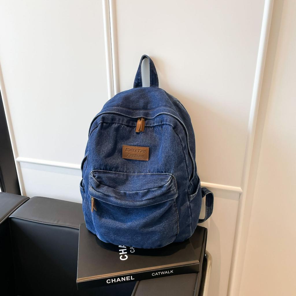 Schulrucksack Koreanische Version mit großem Fassungsvermögen Lässiger Rucksack für High-School-Schüler Klassentasche Neuer Jeans-Rucksack für Jungen und Mädchen Trend