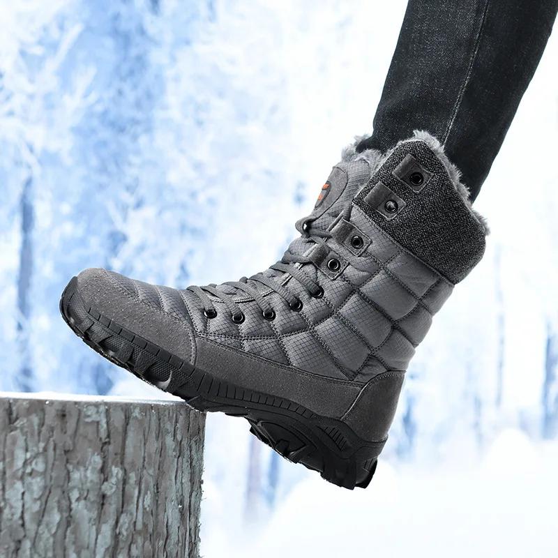Botas Altas de Invierno para Hombre Botas de Nieve Súper Cálidas Botas de Senderismo Impermeables Parte Superior de Cuero Talla Grande 48 Zapatilla Deportiva Outdoor para Hombre