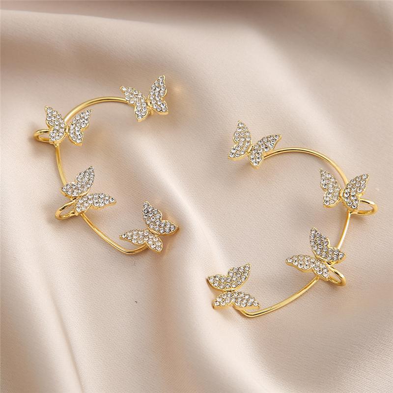 Silver Plated Metal Leaf Butterfly Clip Earrings for Women Ear Clips  Sparkling Zircon Ear Cuff Fashion Jewelry