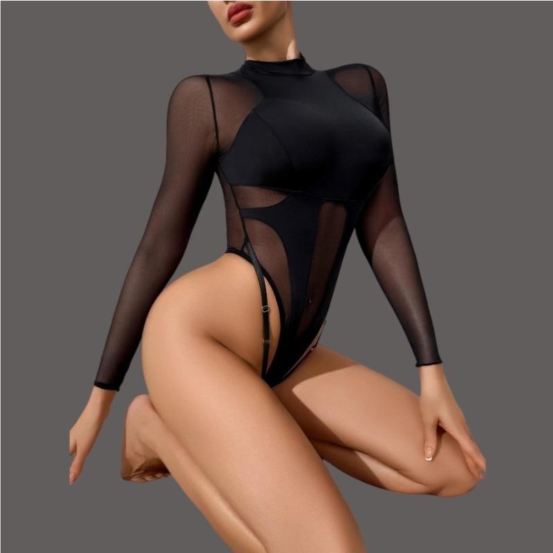 Porno Bodysuit Sexy Lingerie Sets Sensual Long Sleeve Tank Mesh One-Piece Erotic Babydoll See Through Exotic Costumes For Women