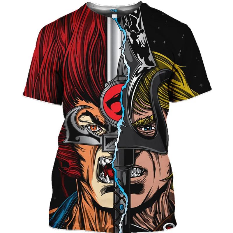 Summer Anime Thundercats 3D Printed T-shirt Kawaii Pattern Men's Fashion Short Sleeved Top Street Style Personality Trend O-neck Men's Clothing