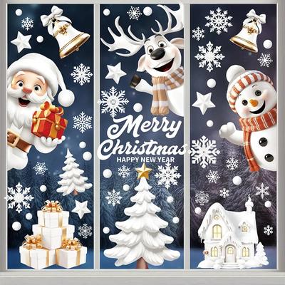 9 stücke Weihnachten Fenster Aufkleber Santa Claus Schneemann Schneeflocke Wand Aufkleber Glas Aufkleber Frohe Weihnachten Dekor Hause 2025 Neue Jahr Navidad