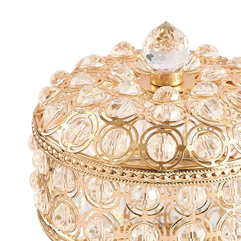 Crystal Jewelry Box Storage with Lid Gold for Earrings Gift Women Girls