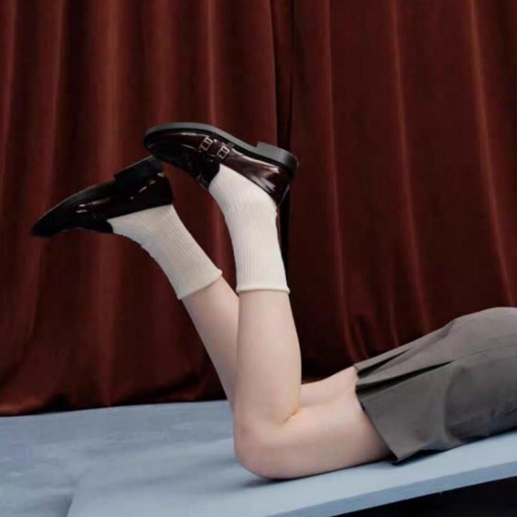 British Style Women'S Leather Shoes Spring Autumn New Thick Bottom Heightening Black Genuine Leather Flat Heels Mary Janes