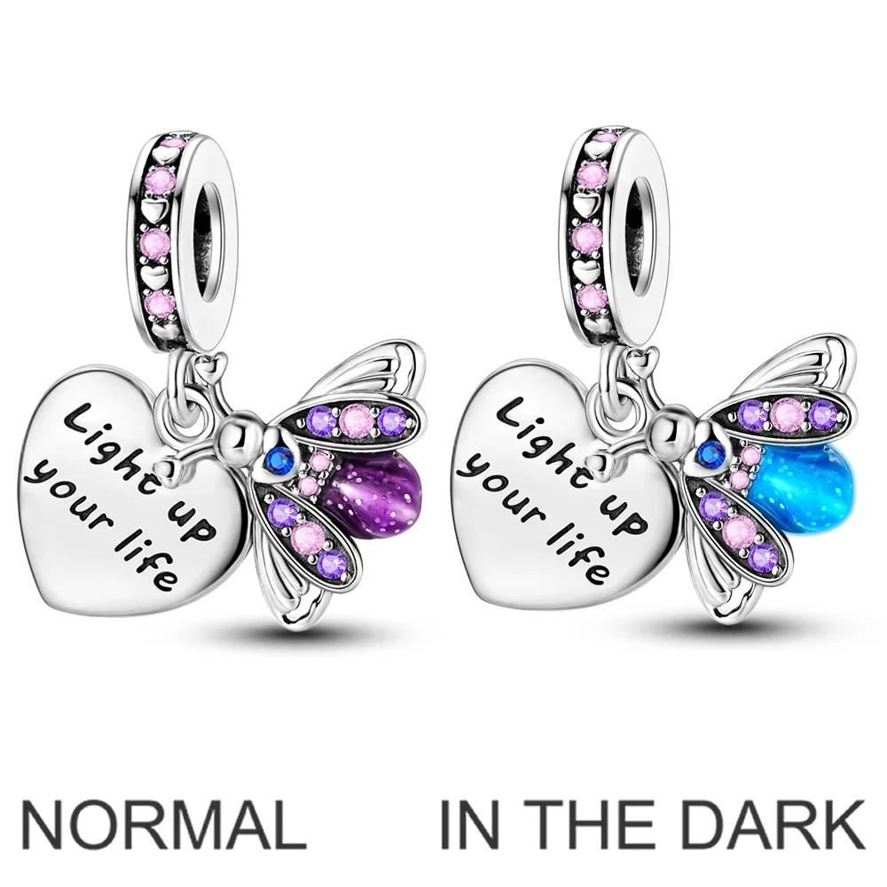 Copper Summer Style Charms Bead Colorful Firefly Love Heart Pendant Fit Original Charm Bracelet Diy Jewelry