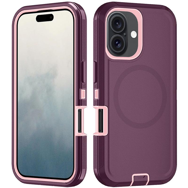 Luxury iPhone 16 Magnetic Three-in-One Protective Case with Back Clip iPhone 16 Magnetic Case вино красного/розовый