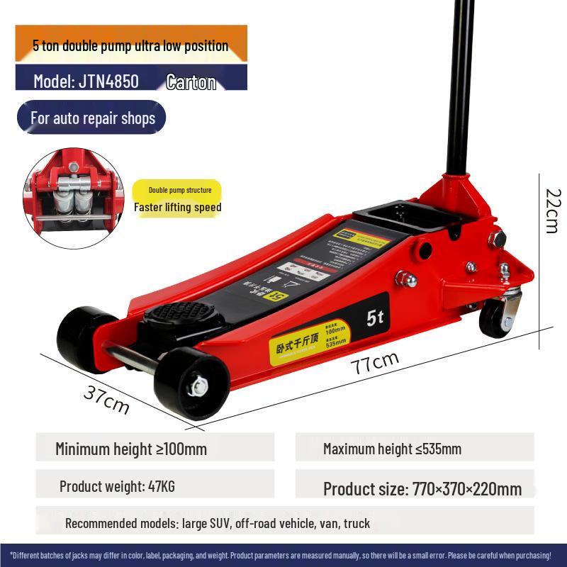 2-3 Ton Horizontal Hydraulic Jack for Cars: Sedan, SUV, Van Tire Changing Tool