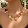 Bohemian Summer Beach Necklace Gold Tone Alloy Heart Sun Charm Chunky Chain for Women Summer Beach Festival Daily Wear Gift
