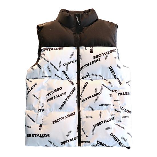 

Мужской зимний жилет с толстой подкладкой, воротник-стойка, защита шеи, морозостойкий, без рукавов, теплый, с буквенным принтом, карманы на молнии, пара уличный жилет XL белый