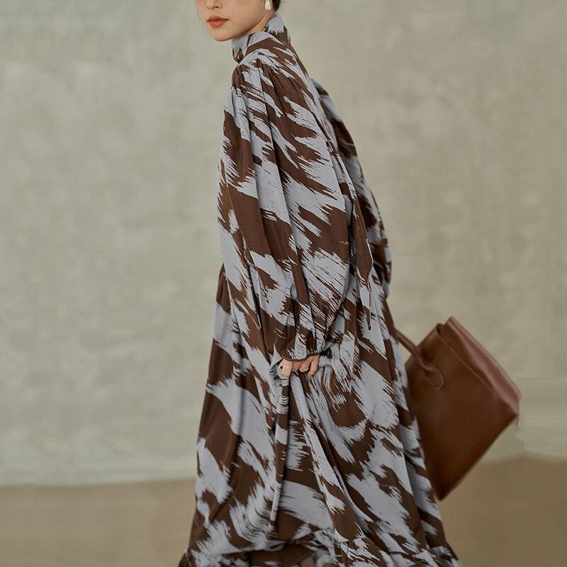 Xitao Vintage Print Dress Fashion Bandage Bow Collar Loose Long Sleeve Pullover Spring Autumn Base Dress New GWJ2559