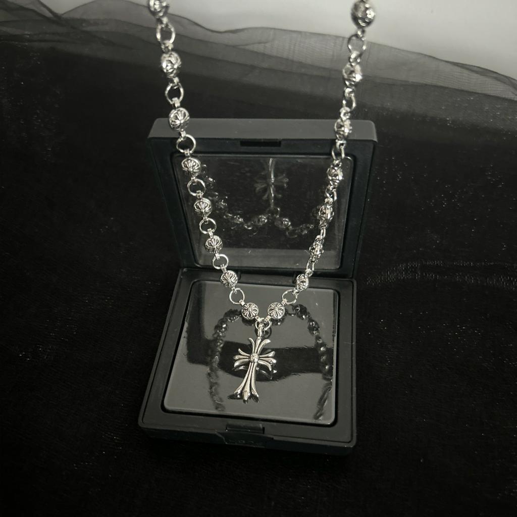 European and American retro cross necklace men's street hip-hop trendy brand cross pendant necklace handmade chain couple accessories