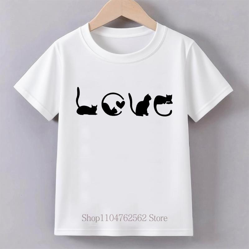 Cute Cats Graphic Print Childrens Clothing Summer Girls Kawaii Fashion Funny Tops Kids Colorful Crew Neck Short Sleeve Tshirts