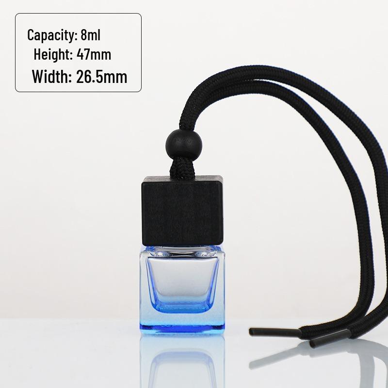 Square Wooden Lid Car Diffuser Bottle for Essential Oils - Empty Glass Perfume Refill Pendant.