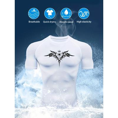 Men's Chest Fantasy Grunge Wing Symbol Print Compression Shirt High Elasticity Moisture Wicking Sportswear