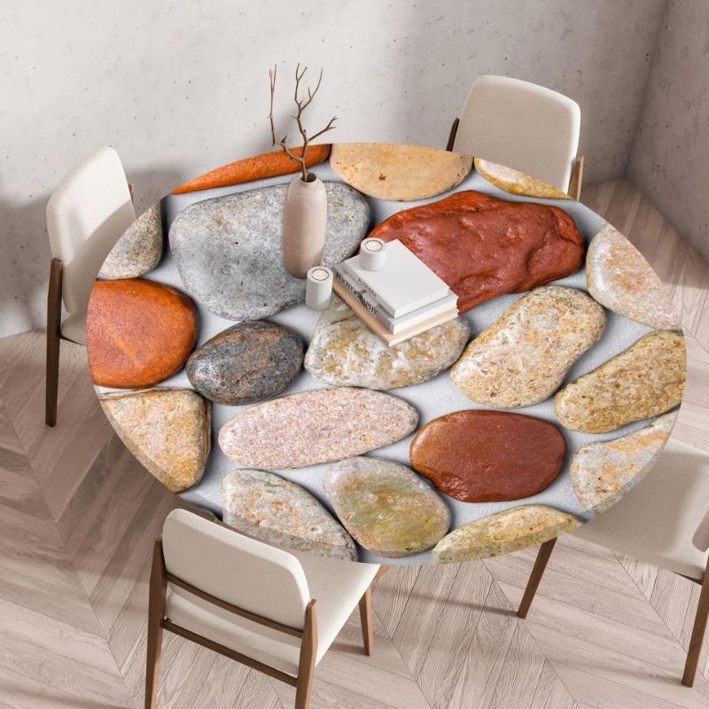 Waterproof Oil-Proof Reusable Tablecloths Round Tablecloth Wood Texture Tablecloths Elastic Fitted Home Round Table Cover