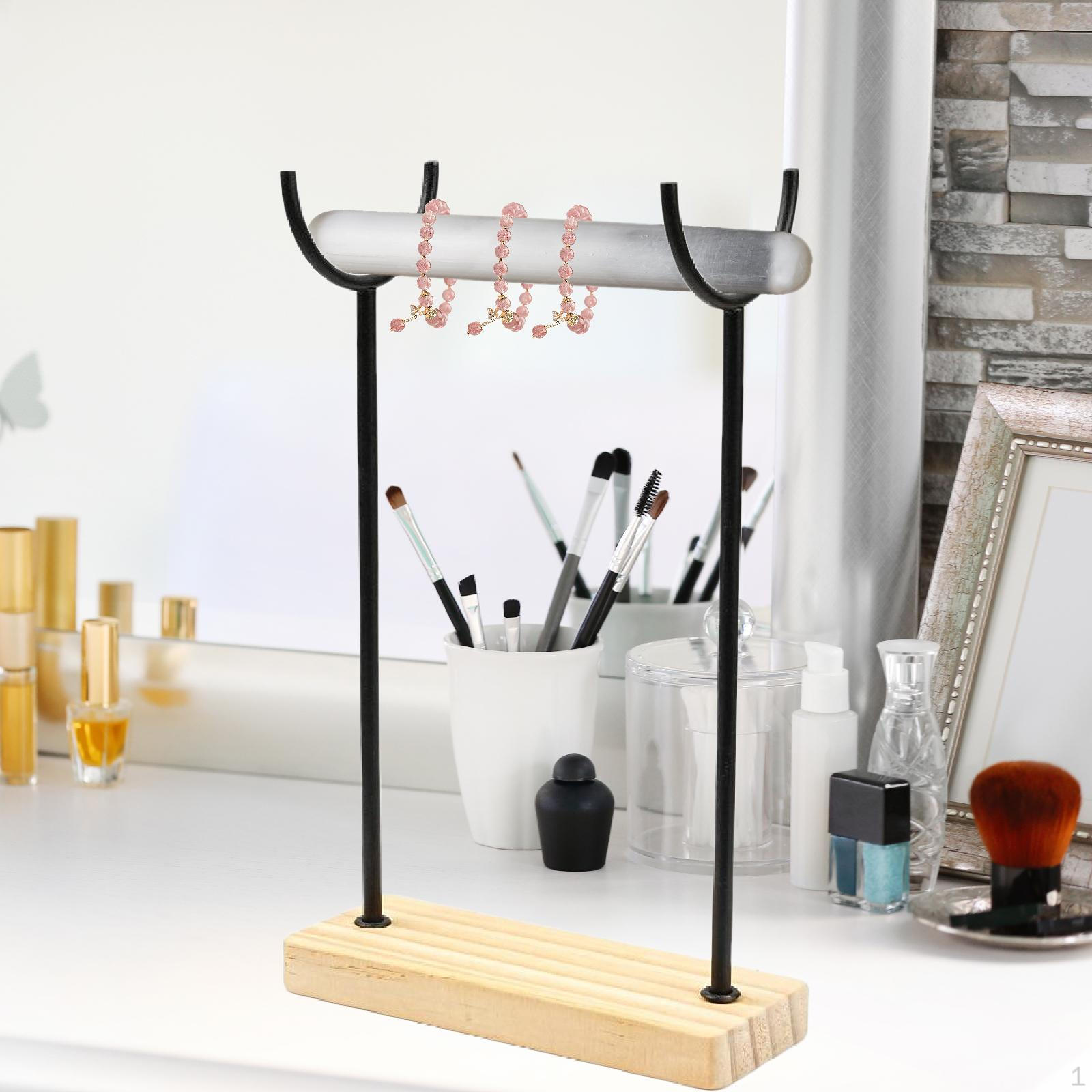 

Selenite Bracelet Holder Display Stand Anklets Gift Detachable Bar with Wooden Base Organizer Black Height 20cm