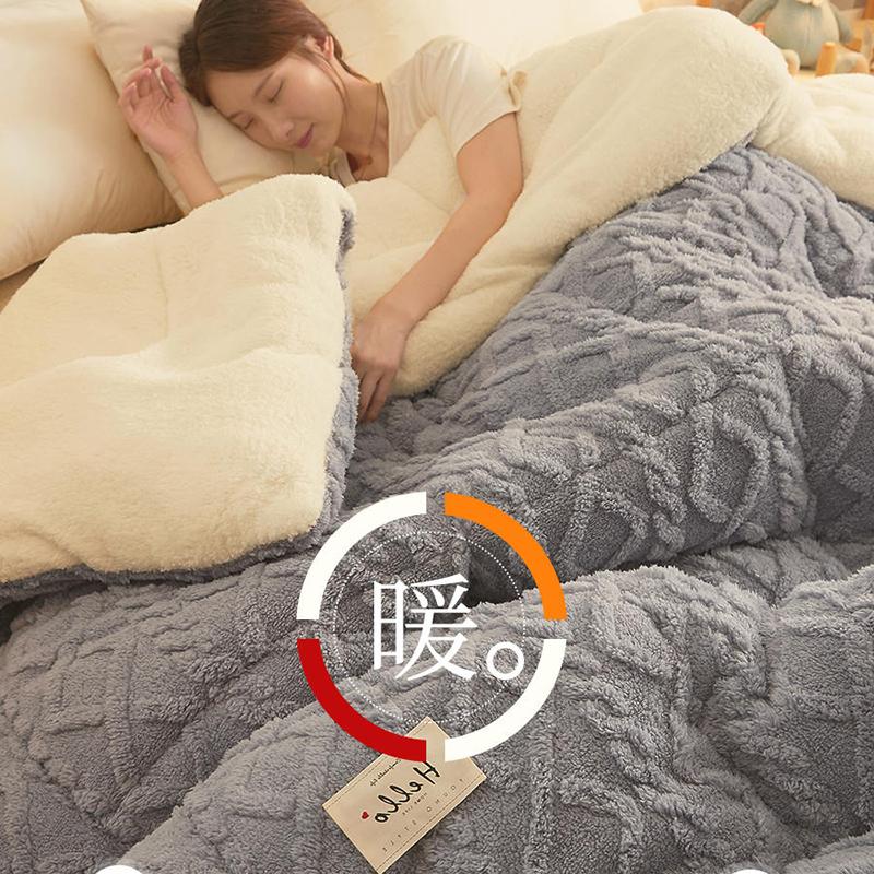 Double-sided lamb velvet quilt winter thickened warm coral velvet comforter dormitory student quilt spring autumn cotton blanket