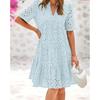 Women's V Neck Puff Short Sleeve Eyelet Loose High Waist British Casual Mini Dress