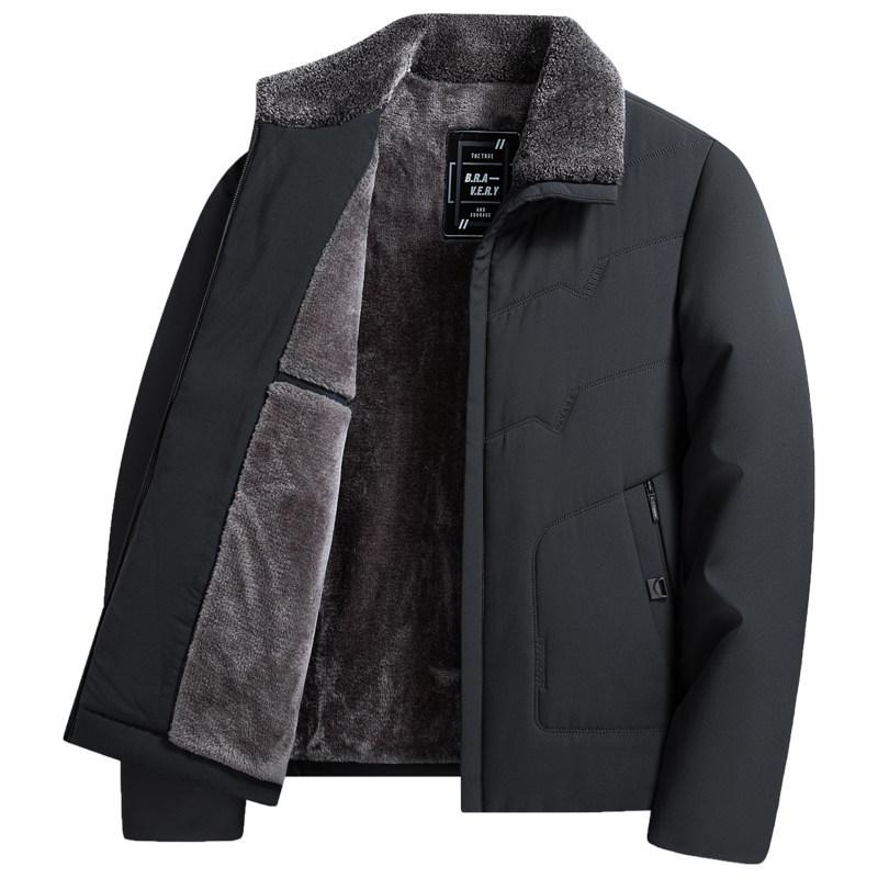 Woodpecker Men's Fleece-Lined Winter Jacket: Thick, Cotton-Padded, Cold-Proof Coat for Middle-Aged and Elderly.