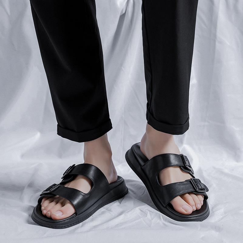 Men's Slippers 2024 Summer New Beach Shoes Black Genuine Leather Sandals Men Shoe Sandalias Hombre Slipper Slippers for Men