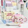 Cute cartoon mug girl gives girlfriend birthday gift puppy cake ceramic cup couple water cup with lid spoon
