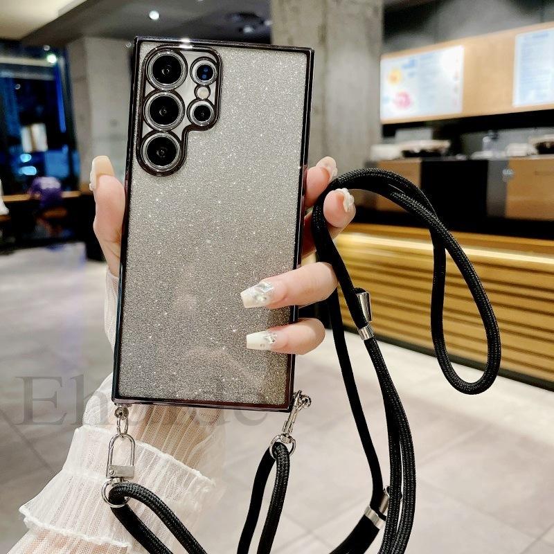 Lanyard-Hülle für Samsung Galaxy A56 A36 A16 A06 A55 A35 A15 A54 A34 Klare Beschichtung Doppelte Schnalle Verstellbarer Riemen Glitzer-Abdeckung