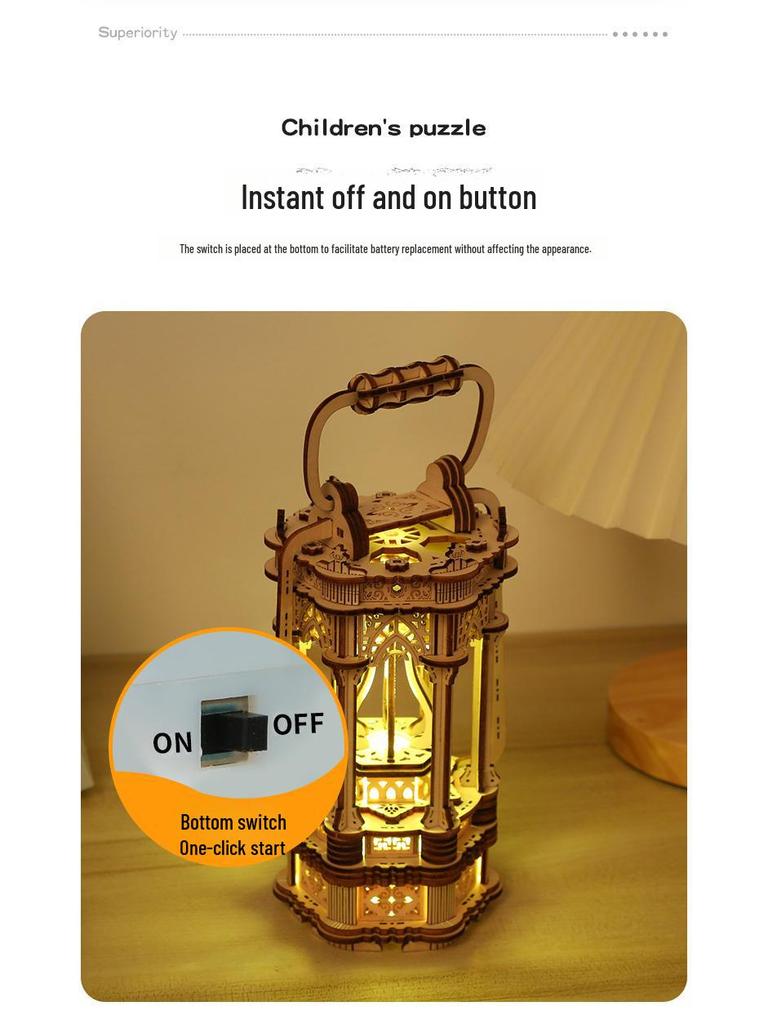 3D Retro Lantern Puzzle: Wooden DIY Educational Toy