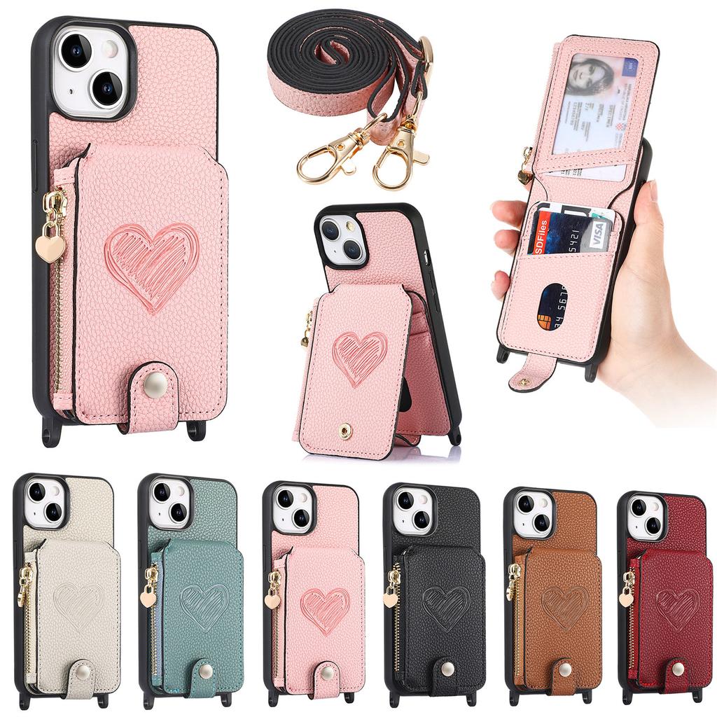 Zipper Wallet Shoulder Chain Case for Iphone 14 Plus 13 12 11 Pro Max Vertical Cards Solt Leather Lanyard Crossbody Bag Cover